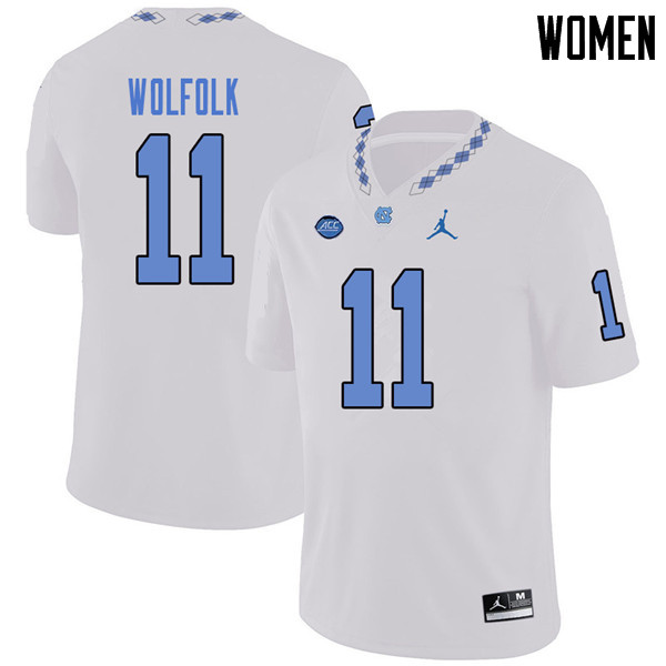 Jordan Brand Women #11 Myles Wolfolk North Carolina Tar Heels College Football Jerseys Sale-White